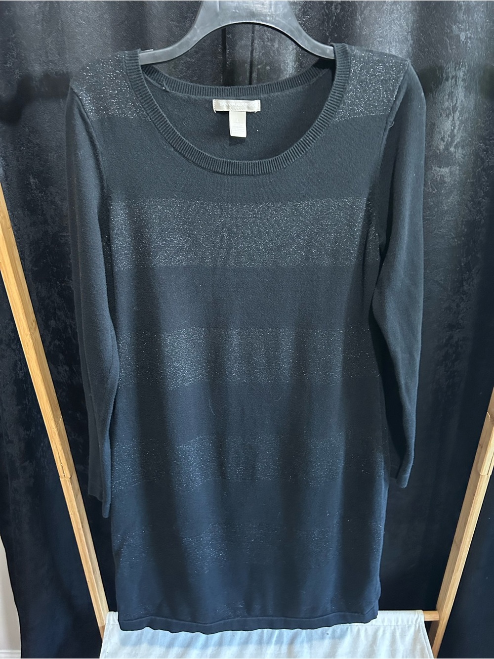 Banana Republic Black Metallic-Striped Long Sleeve Knit Dress
